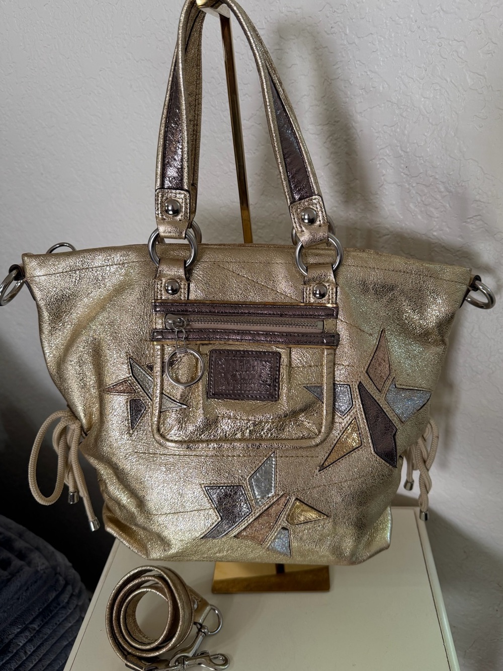 Coach Metallic Gold Bag with Geometric Accent